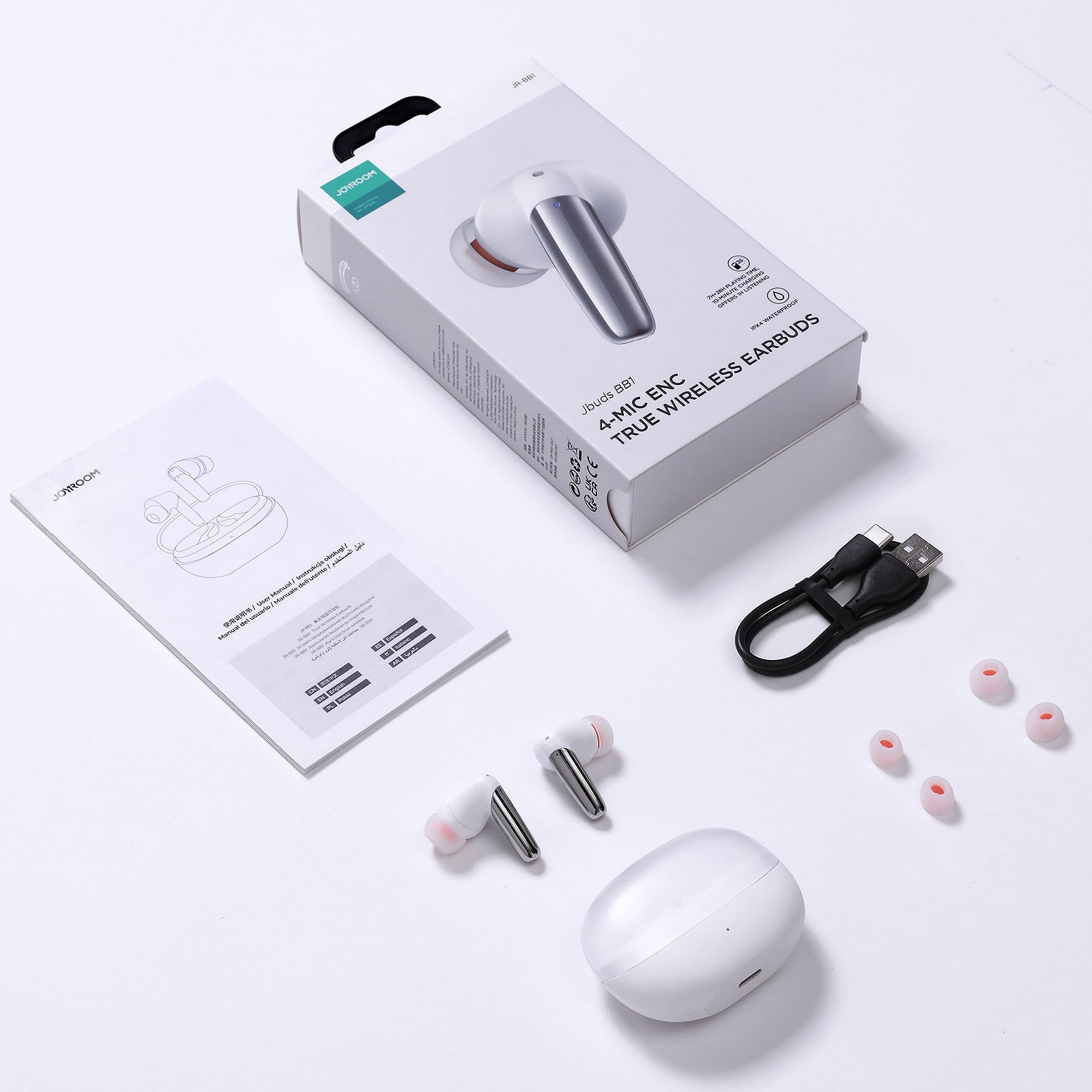 Joyroom Jbuds Series JR-BB1 TWS belaidės į ausis įdedamos ausinės – baltos