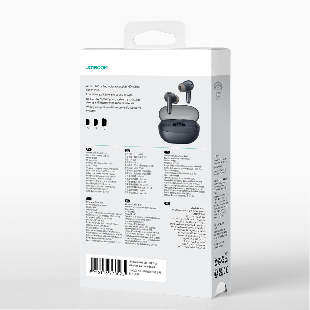 Joyroom Jbuds serijos JR-BB1 TWS į ausis įdedamos belaidės ausinės – juodos