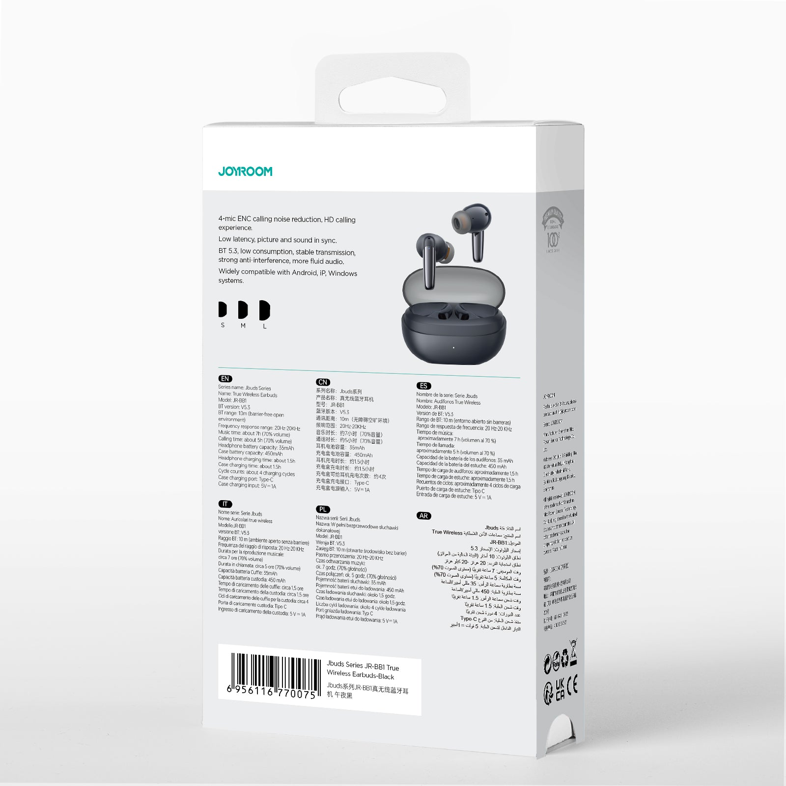 Joyroom Jbuds serijos JR-BB1 TWS į ausis įdedamos belaidės ausinės – juodos