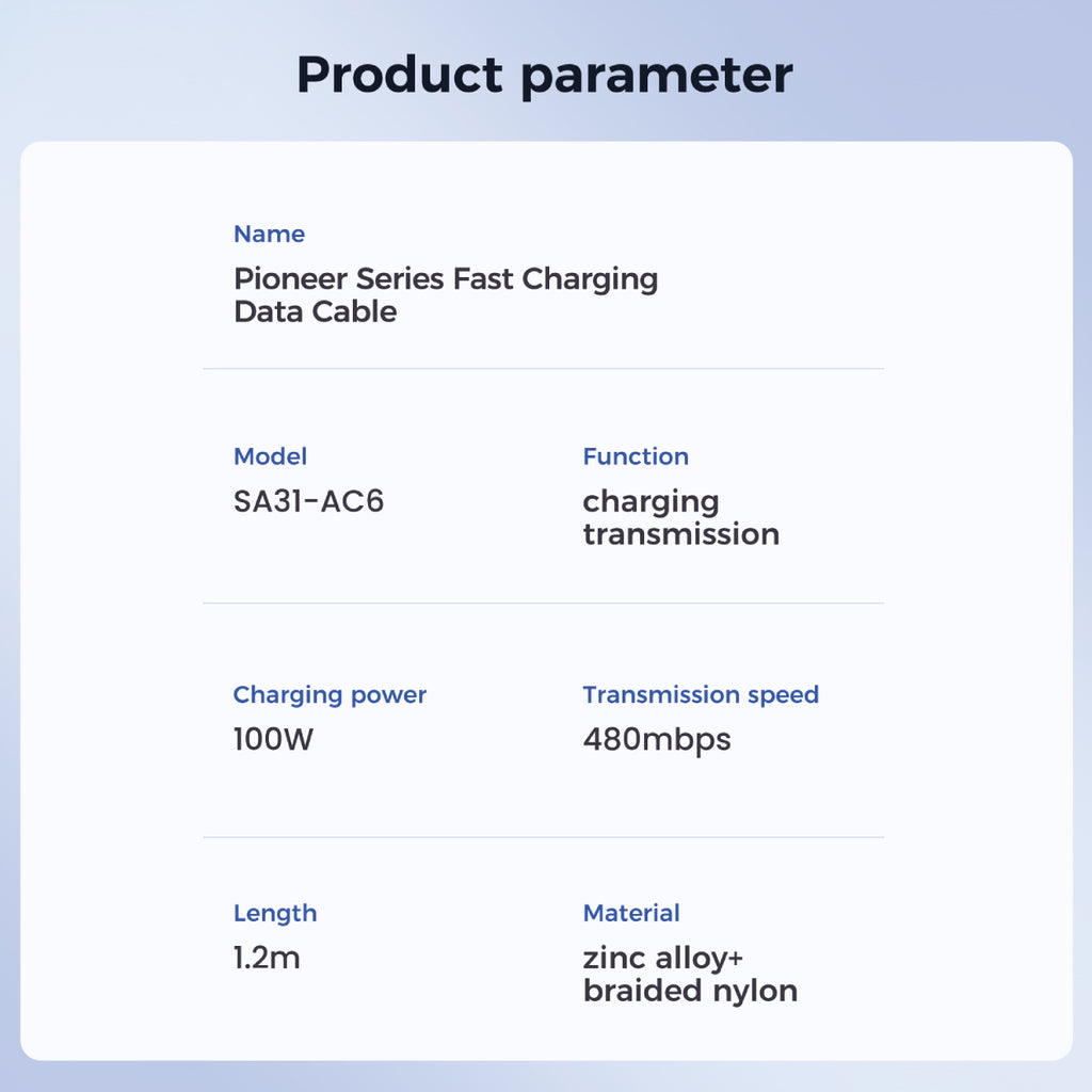 Joyroom Pioneer Series SA31-AC6 USB-A / USB-C Laidas 100W 1.2m - juodas