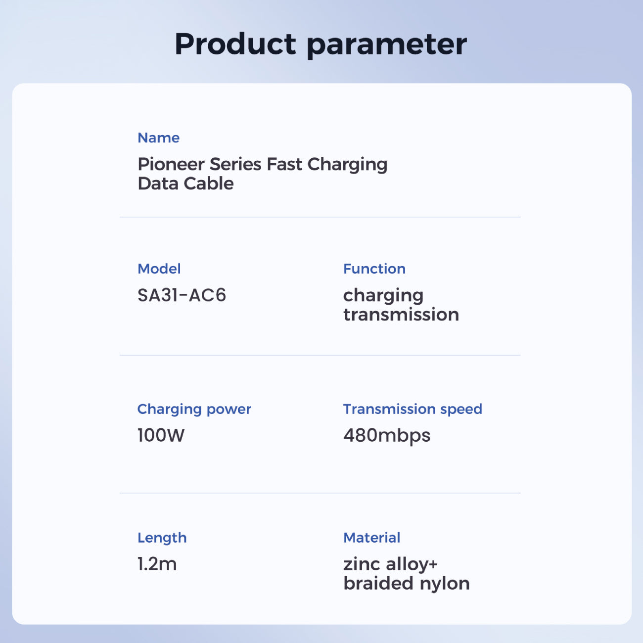 Joyroom Pioneer Series SA31-AC6 USB-A / USB-C Laidas 100W 1.2m - juodas