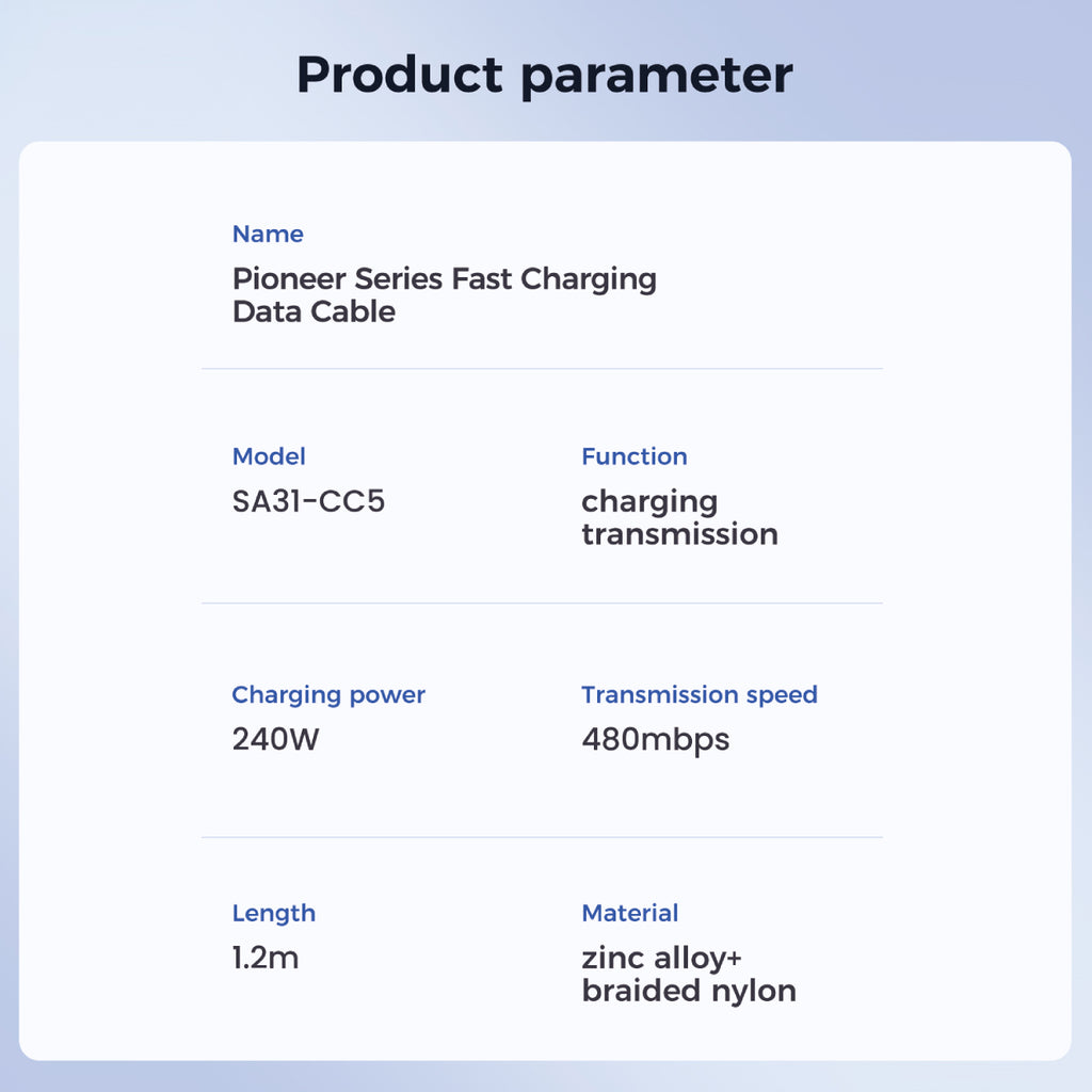 Joyroom Pioneer Series SA31-CC5 USB-C / USB-C 240W Laidas 1.2m - juodas -- Cell phone cables