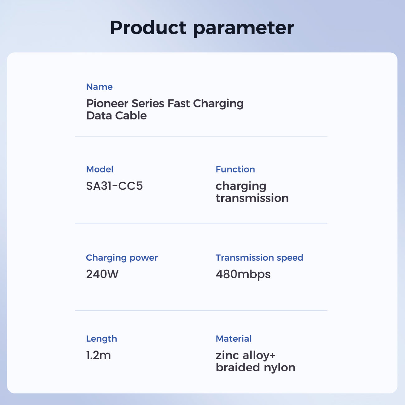 Joyroom Pioneer Series SA31-CC5 USB-C / USB-C 240W Laidas 1.2m - juodas -- Cell phone cables