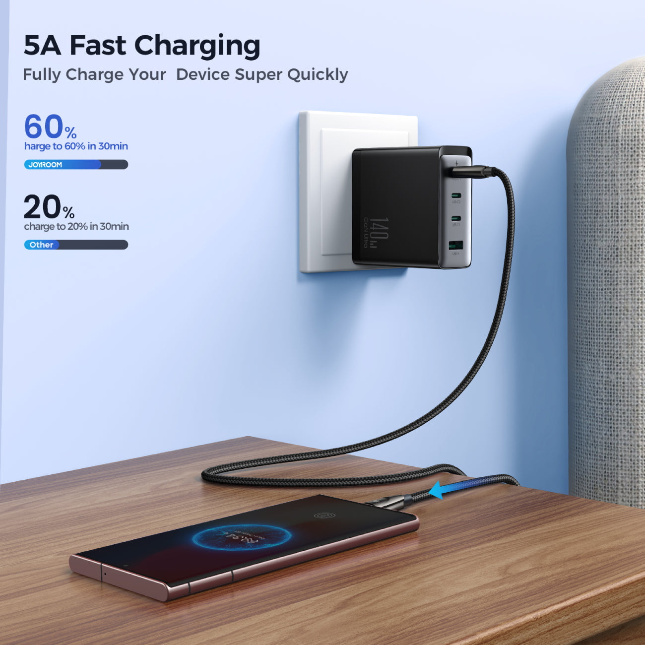 Joyroom Pioneer Series SA31-CC5 USB-C / USB-C 240W Laidas 1.2m - juodas -- Cell phone cables