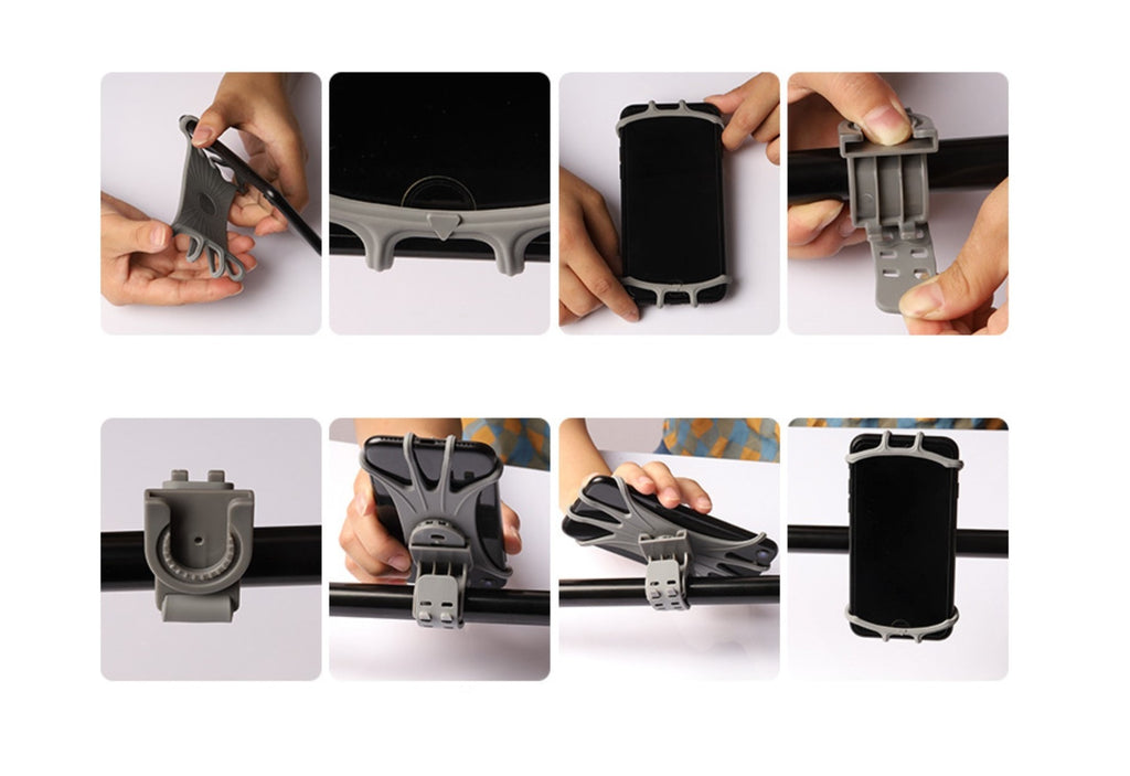 Sukiojamas silikoninis dviračio laikiklis su keičiama galvute - juodas