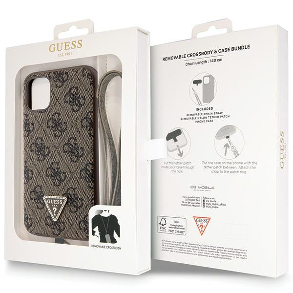Guess dėklas iPhone 11/XR su dirželiu – rudas -- iPhone 11