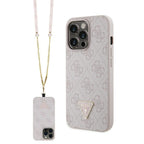 Guess dėklas iPhone 13/13 Pro – rožinis su dirželiu
