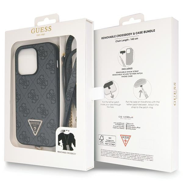 Guess dėklas iPhone 14 Pro – juodas su dirželiu