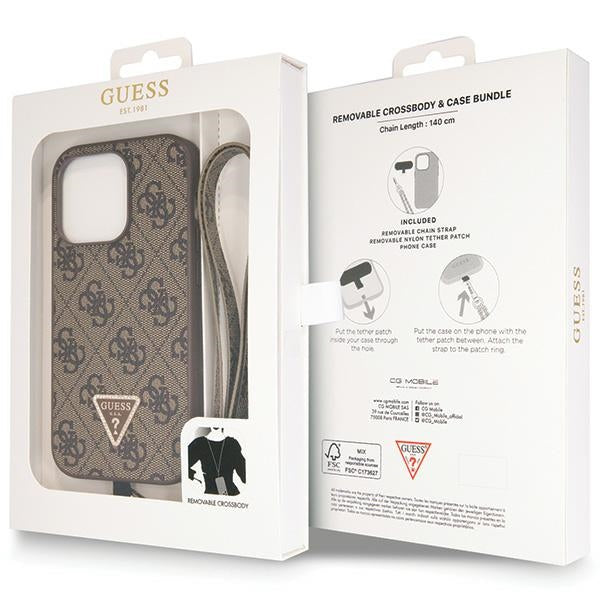 Guess Crossbody 4G dėklas iPhone 14 Pro – rudas