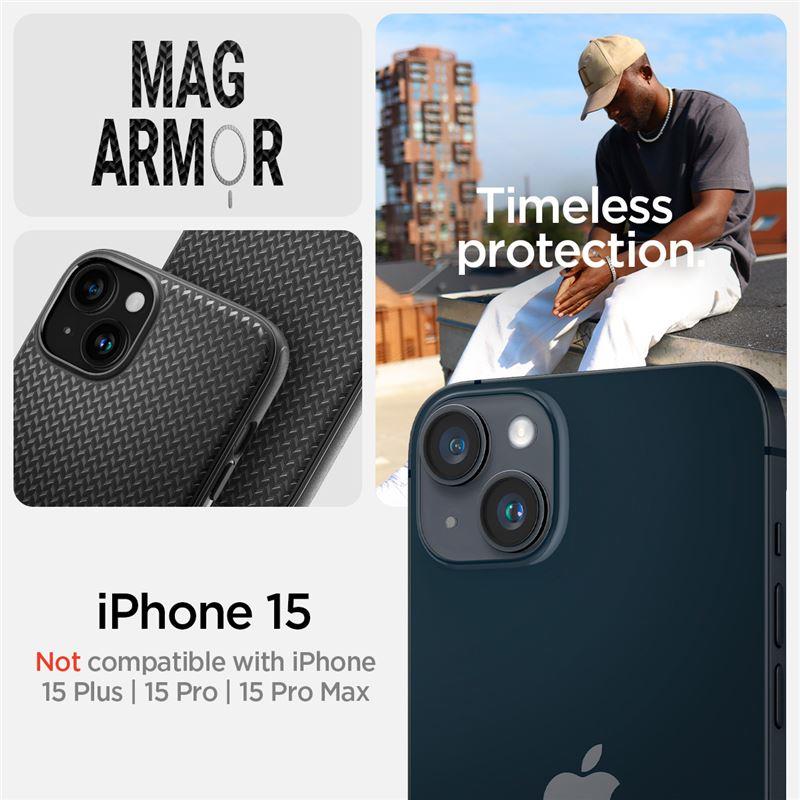 Spigen Mag Armor MagSafe iPhone 15 dėklas – matinis juodas -- iPhone 15