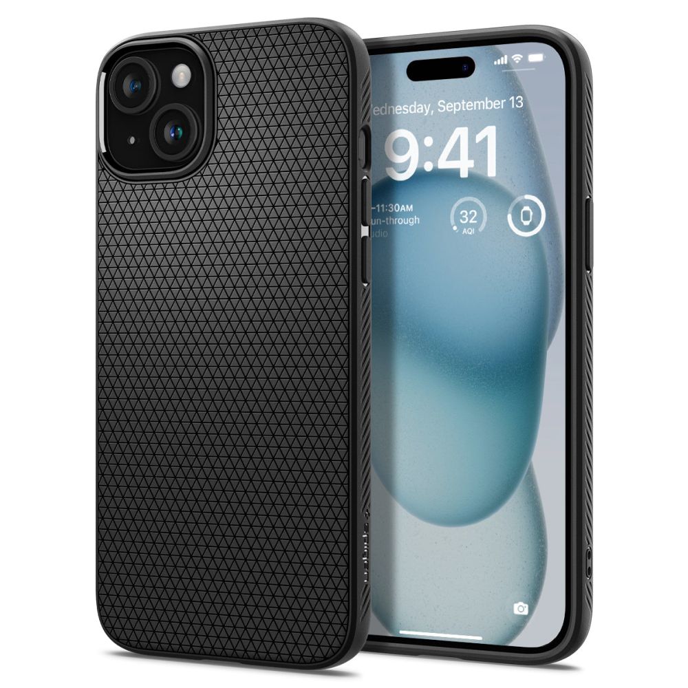 Spigen Liquid Air dėklas iPhone 15 – matinis juodas