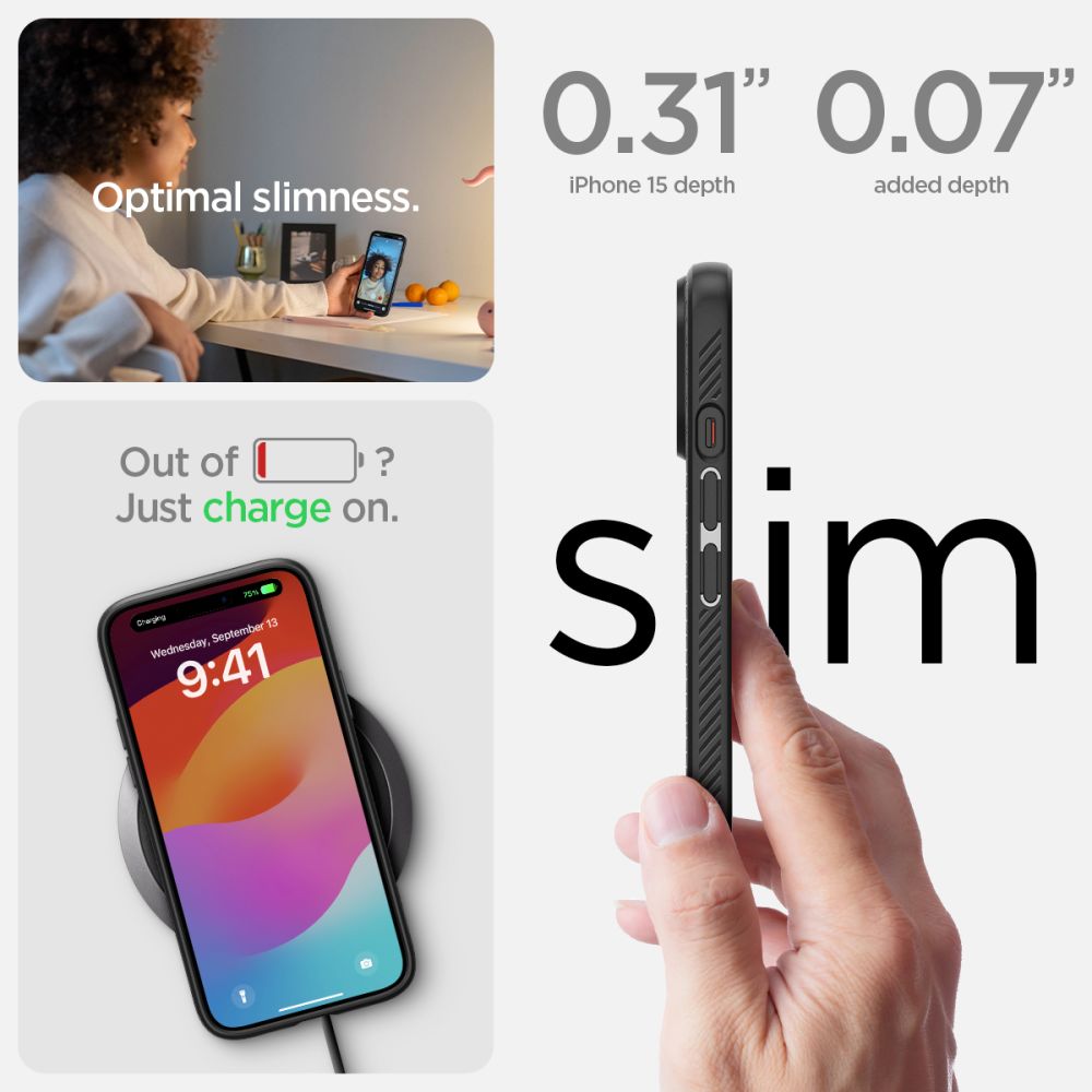 Spigen Liquid Air dėklas iPhone 15 – matinis juodas
