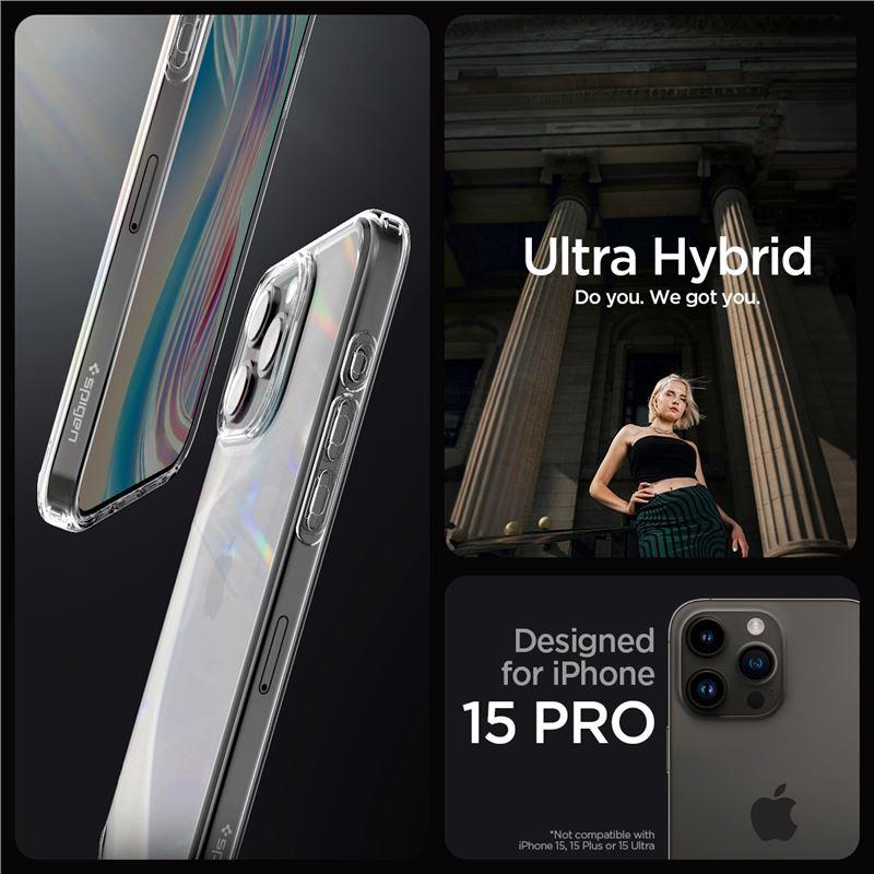 Skaidrus Spigen Crystal Hybrid dėklas iPhone 15 Pro