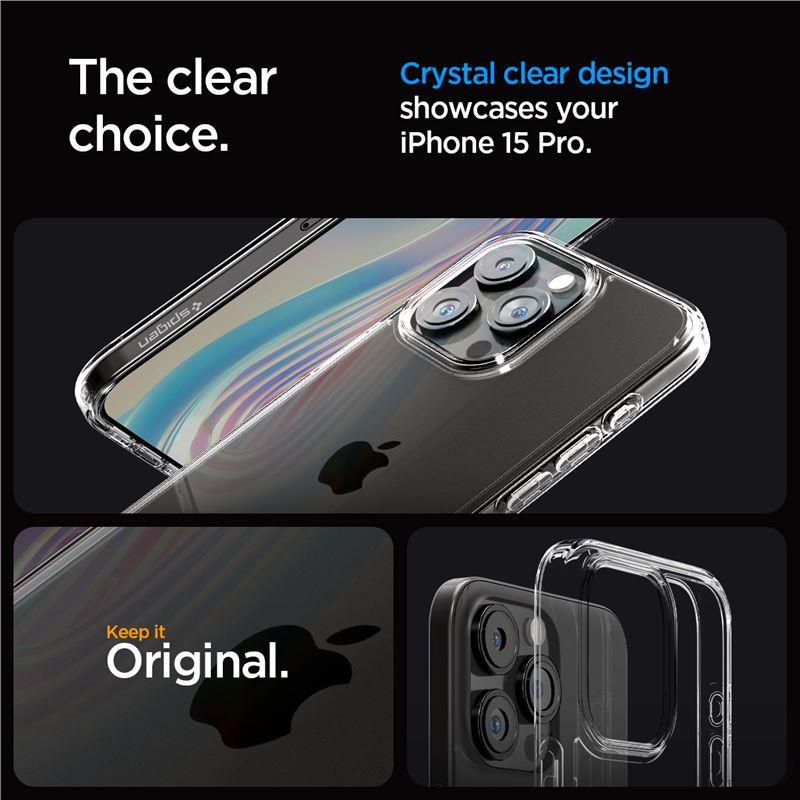 Skaidrus Spigen Crystal Hybrid dėklas iPhone 15 Pro