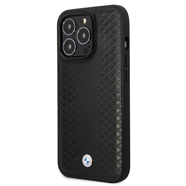 BMW Leather Diamond Pattern dėklas iPhone 14 Pro – juodas
