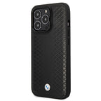 BMW Leather Diamond Pattern dėklas iPhone 14 Pro – juodas