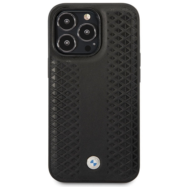 BMW Leather Diamond Pattern dėklas iPhone 14 Pro – juodas