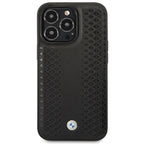 BMW Leather Diamond Pattern dėklas iPhone 14 Pro – juodas