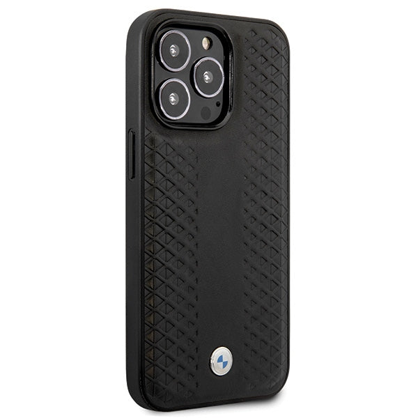 BMW Leather Diamond Pattern dėklas iPhone 14 Pro – juodas