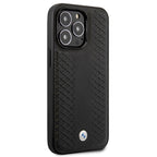 BMW Leather Diamond Pattern dėklas iPhone 14 Pro – juodas