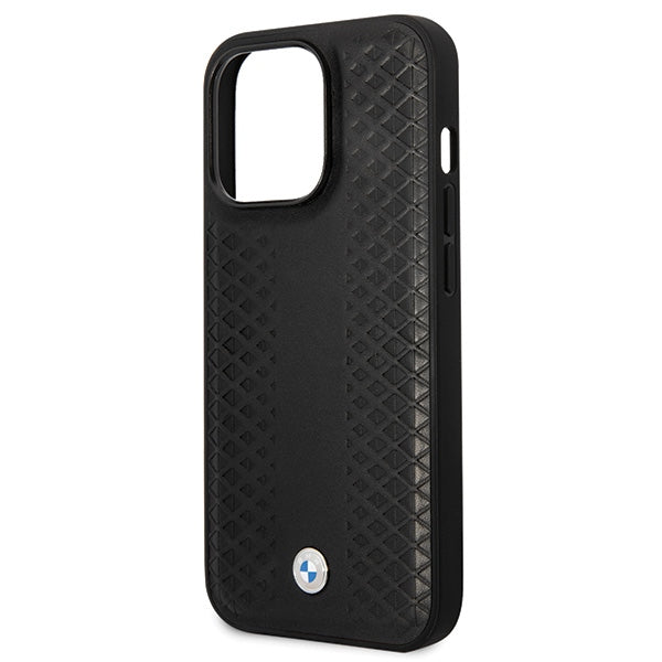 BMW Leather Diamond Pattern dėklas iPhone 14 Pro – juodas