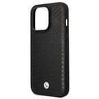 BMW Leather Diamond Pattern dėklas iPhone 14 Pro – juodas