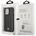BMW Leather Diamond Pattern dėklas iPhone 14 Pro – juodas