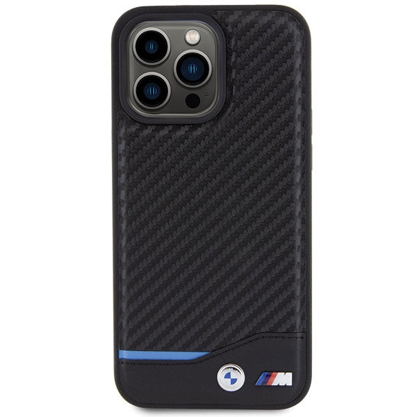 BMW Leather Carbon dėklas iPhone 15 Pro Max – juodas