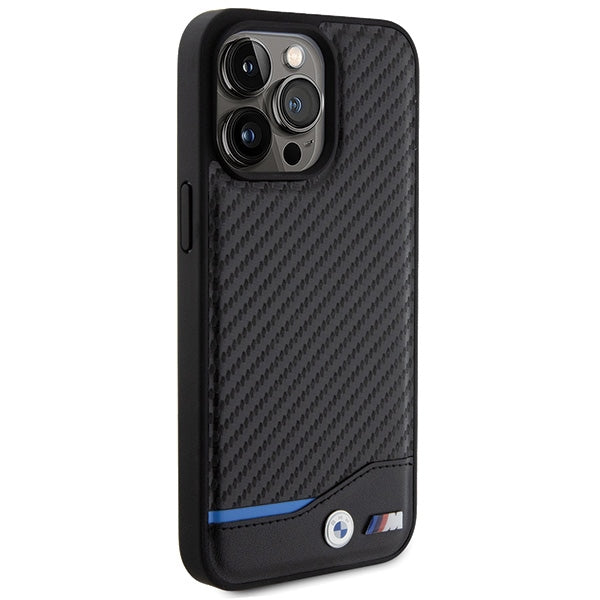 BMW Leather Carbon dėklas iPhone 15 Pro Max – juodas