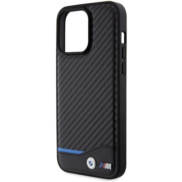 BMW Leather Carbon dėklas iPhone 15 Pro Max – juodas