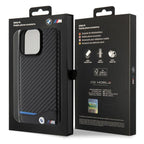 BMW Leather Carbon dėklas iPhone 15 Pro Max – juodas