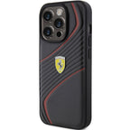Ferrari Twist Metal Logo dėklas iPhone 15 Pro – juodas