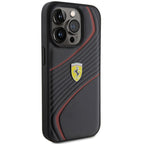 Ferrari Twist Metal Logo dėklas iPhone 15 Pro – juodas