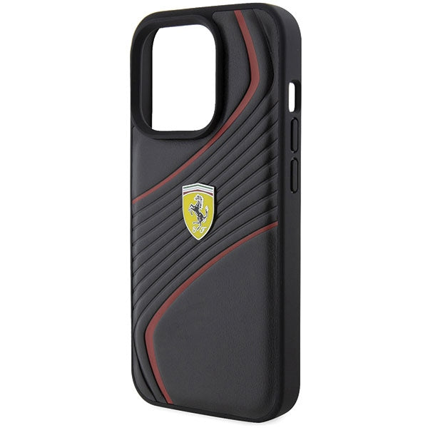 Ferrari Twist Metal Logo dėklas iPhone 15 Pro – juodas