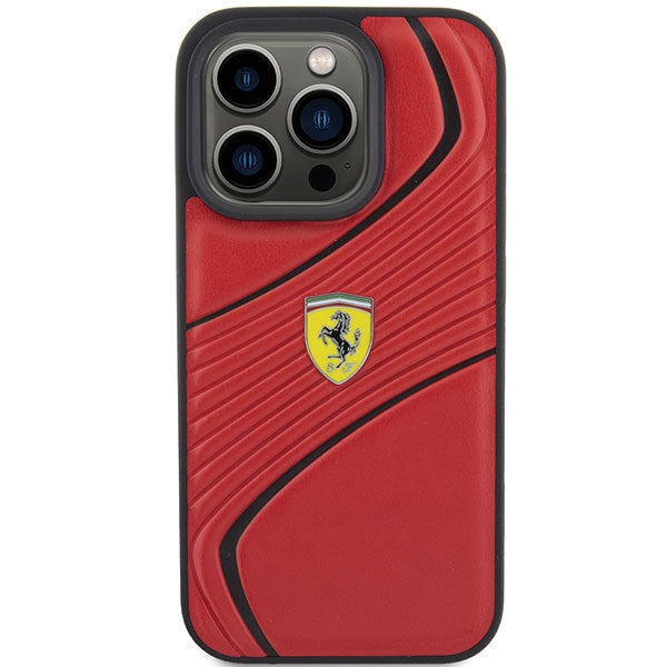 Ferrari Twist Metal Logo dėklas iPhone 15 Pro – raudonas