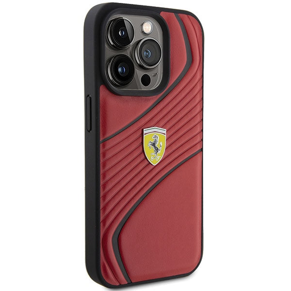 Ferrari Twist Metal Logo dėklas iPhone 15 Pro – raudonas