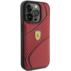 Ferrari Twist Metal Logo dėklas iPhone 15 Pro – raudonas