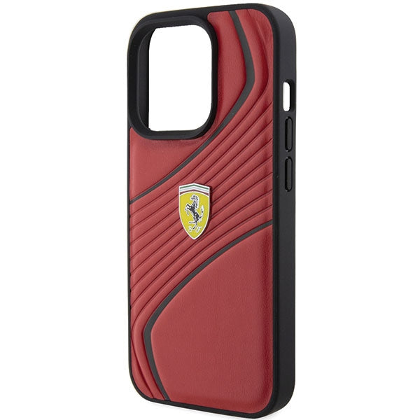 Ferrari Twist Metal Logo dėklas iPhone 15 Pro – raudonas