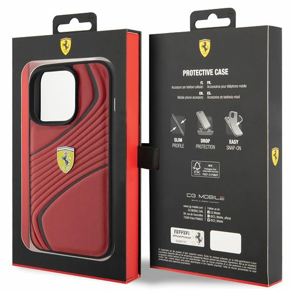 Ferrari Twist Metal Logo dėklas iPhone 15 Pro – raudonas