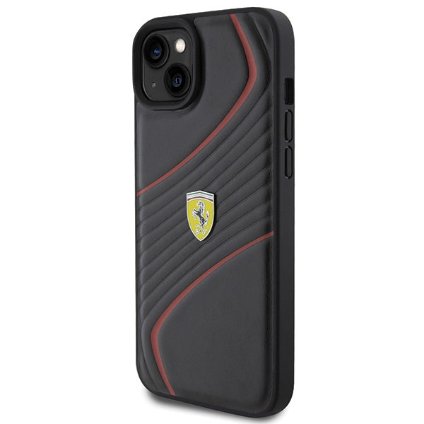 Ferrari Twist Metal Logo dėklas iPhone 15 Plus – juodas