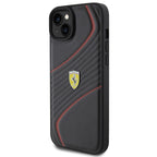Ferrari Twist Metal Logo dėklas iPhone 15 Plus – juodas