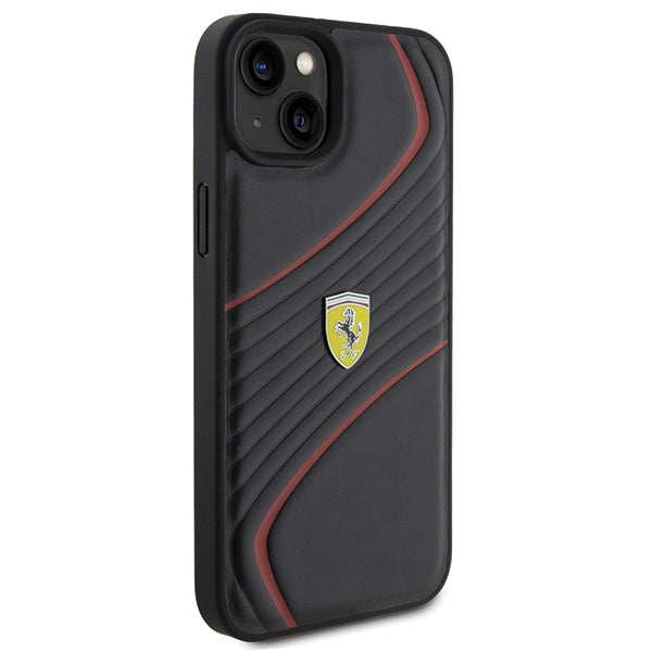 Ferrari Twist Metal Logo dėklas iPhone 15 Plus – juodas