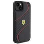 Ferrari Twist Metal Logo dėklas iPhone 15 Plus – juodas