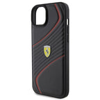 Ferrari Twist Metal Logo dėklas iPhone 15 Plus – juodas
