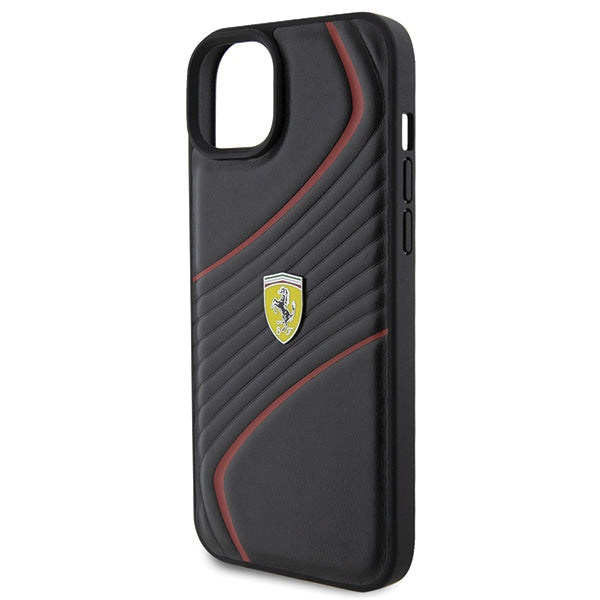 Ferrari Twist Metal Logo dėklas iPhone 15 Plus – juodas