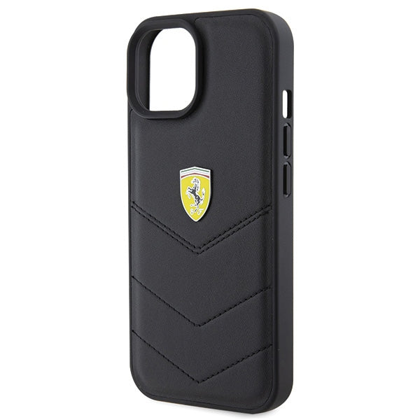 Ferrari Quilted Metal Logo dėklas iPhone 15 – juodas