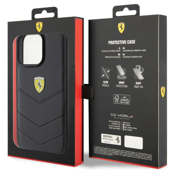 Ferrari dygsniuotas dėklas iPhone 15 Pro Max – juodas -- iPhone 15 Pro Max