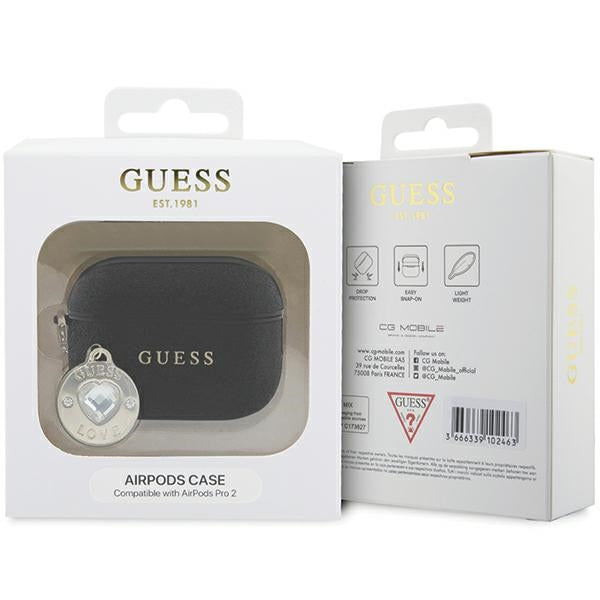 Guess dėklas AirPods Pro 2 – juodas, blizgus su pakabuku