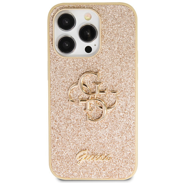 Guess dėklas iPhone 14 Pro – auksinis su blizgučiais