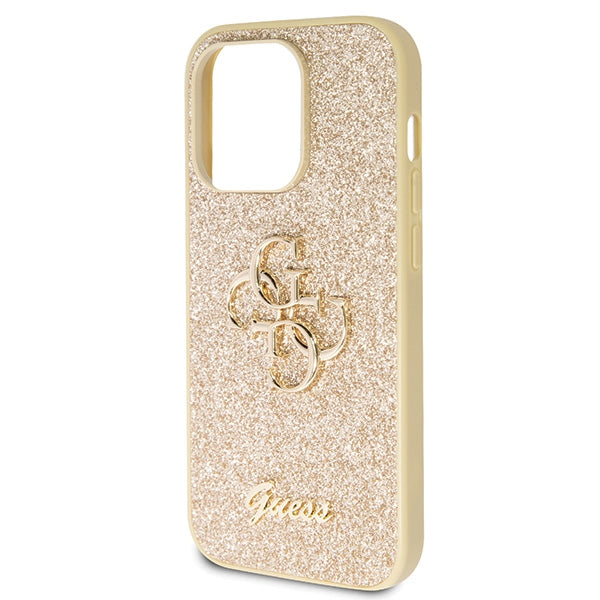 Guess dėklas iPhone 14 Pro – auksinis su blizgučiais